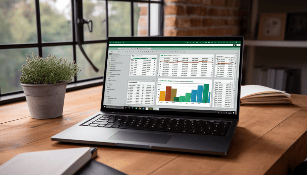 A laptop featuring spreadsheets and charts–the main inspiration for funny Excel gifts