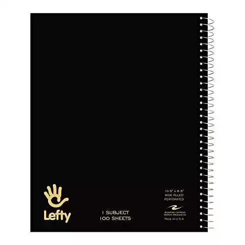 Left-Handed Spiral Notebook, Perforated Wide Ruled Paper