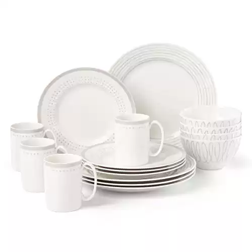 Kate Spade New York Charlotte Street West 16-Piece Dinnerware Set, 15.75 LB, Taupe/Grey