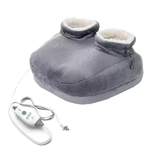 Pure Enrichment® Deluxe Foot Warmer, Fast-Heating Sherpa-Lined Electric Boots with 4 Heat Settings, Durable Anti-Slip Sole, Auto Shut-Off, and Machine-Washable Fabric Gray, Fits up to Men's Size...