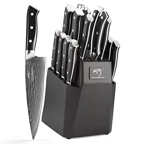 18-Piece Damascus Kitchen Knife Set with Block, ABS Ergonomic Handle, Sharpener, Kitchen Shears