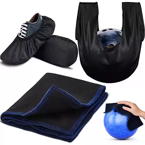 Bowling Accessories Kit with Shoe Covers, Non-Slip Bowling Ball Seesaw Cleaning Pad, Microfiber Shammy Leather Towel