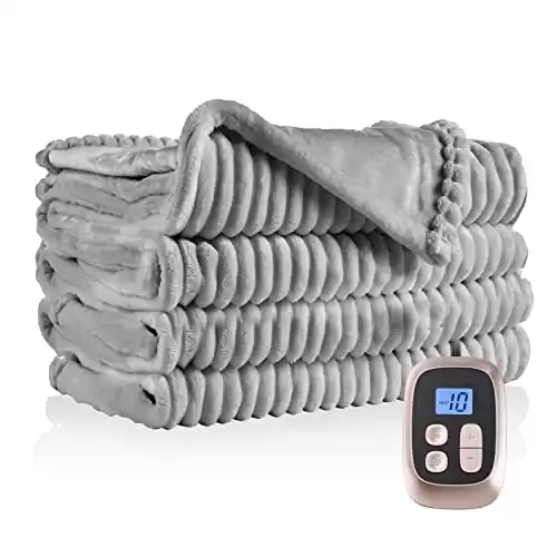 Electric Heated Plush Blanket, 72"x84" with 10 Heating Levels