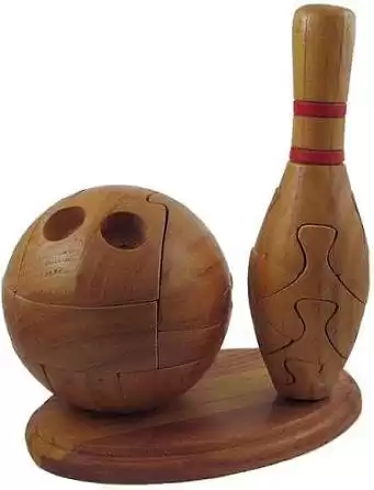 3D Jigsaw Wooden Puzzle Brain Teaser with Bowling Pin and Bowl