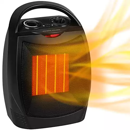 Portable Electric Ceramic Space Heater, 1500W/750W with Thermostat - Safe and Quiet for Indoor Use