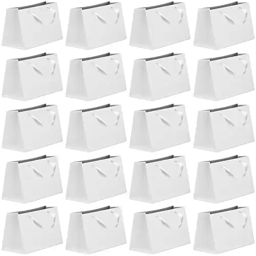 Sturdy White Paper Gift Bags, Set of 20, 10.6" x 8.2" x 3.1"