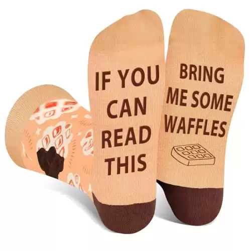 Funny Socks for Women Teenage Girls- If You Can Read This Bring Me Waffles Valentines Novelty Gifts for Girlfriend Daughter Mom Food Socks - Birthday Mothers Day Fun Gifts Christmas Stocking Stuffers