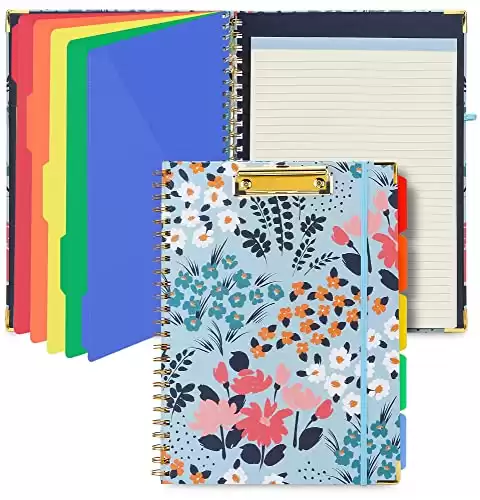 Spiral Clipboard with Lined Notepad, 5 Folders with Storage