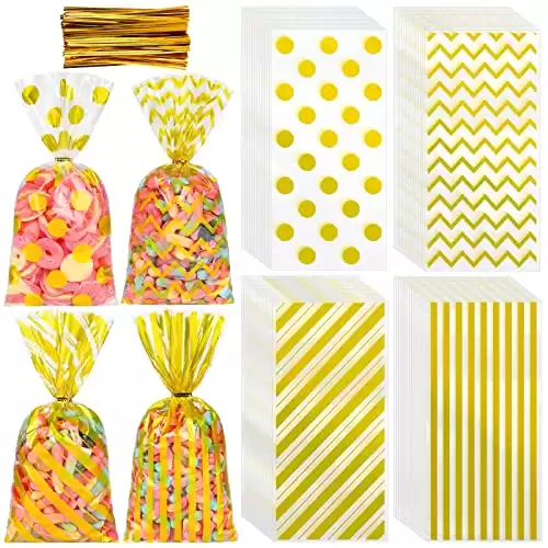 Gold Cellophane Bags with 4 Patterns with Twist Ties