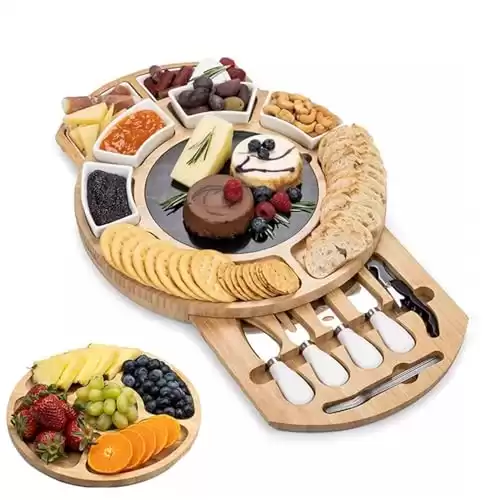 Deluxe Charcuterie Board Set with Cheese Board Platter, Knife Set, Cutlery, Marble Plate, Ceramic Bowl