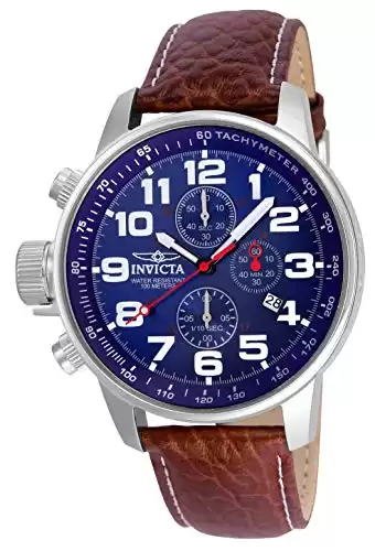 Invicta Men's 3328 Force Collection Left-Handed Watch with Leather Band, Brown/Blue Dial
