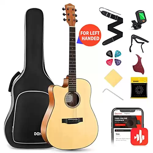 Donner Left Handed Acoustic Guitar Kit for Beginner Adult Full Size Cutaway Lefty Acustica Guitarra Bundle Set with Bag Strap Tuner Capo Pickguard String, 41 Inch, DAG-1CL