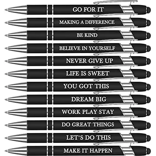 Inspirational Ballpoint Pens with Stylus, Set of 12