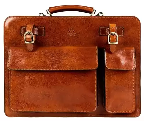 Time Resistance Leather Briefcase, Made in Italy