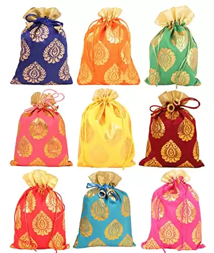 Gorgeous Reusable Gift Wrapping Bags with Ficus Leaf Print, Set of 9