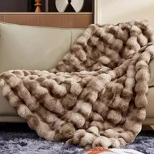 Faux Rabbit Ruched Fur Throw Blanket