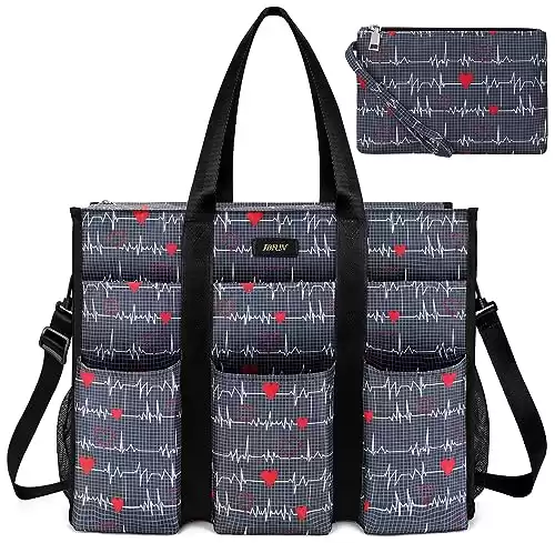 Utility Tote Bag with 24 Pockets and Zip Top, Various Colors/Prints