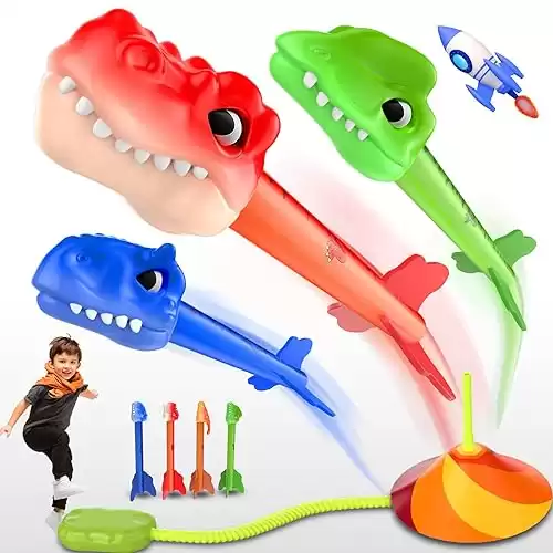 Dinosaur Rocket Launcher for Kids, 100ft Launch, 4 Rockets