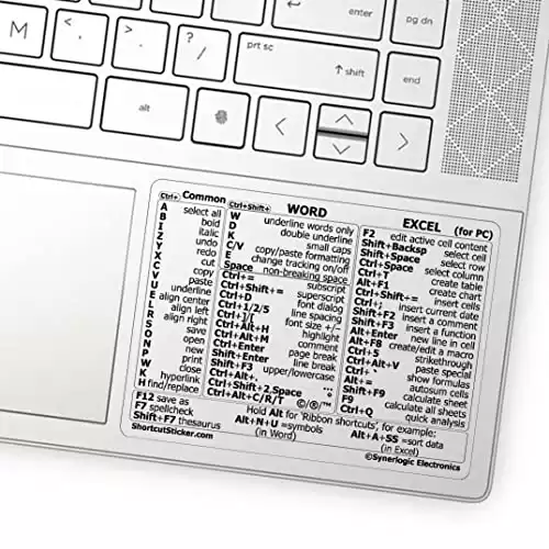 Excel/Word Keyboard Shortcut Vinyl Sticker, Clear (for PC)