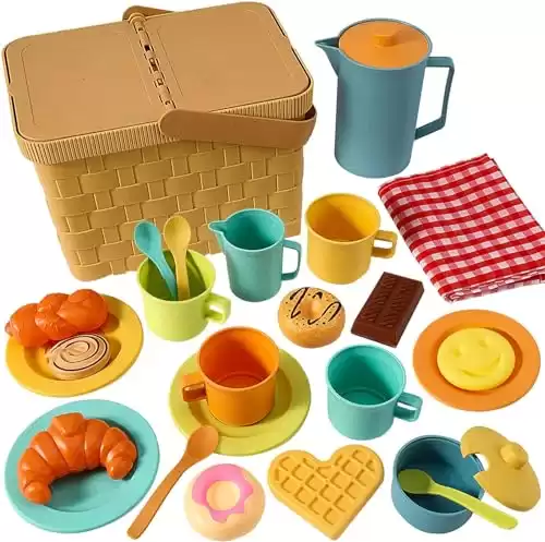 Tea Party Set with Picnic Basket & Play Food