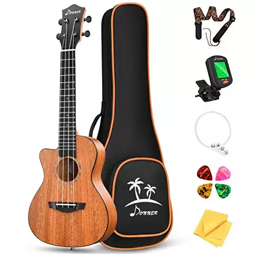 Donner Left-Handed Mahogany Ukulele - Full Kit for Beginner Adults